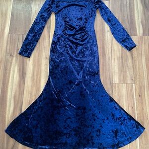 SHEIN Royal Blue Velvet Long Sleeve Dress